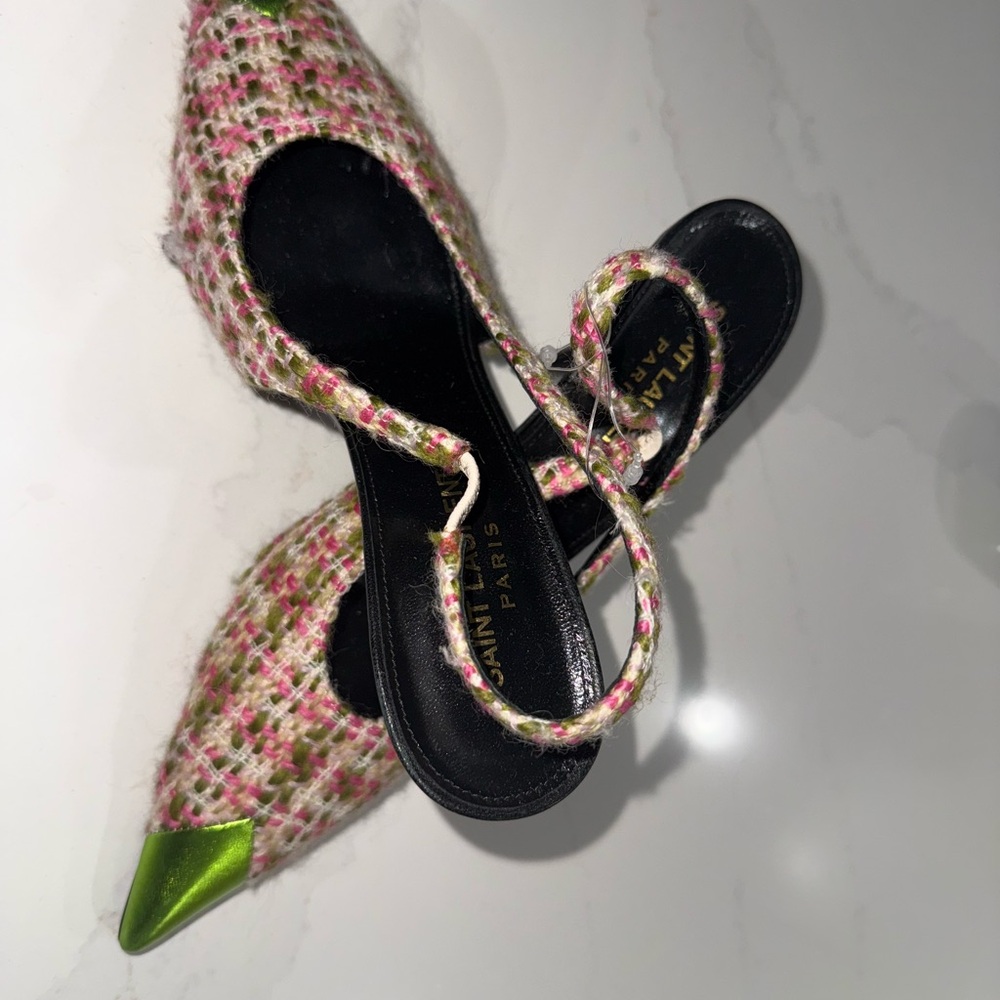 Saint Laurent Pink and Green Tweed Heels
